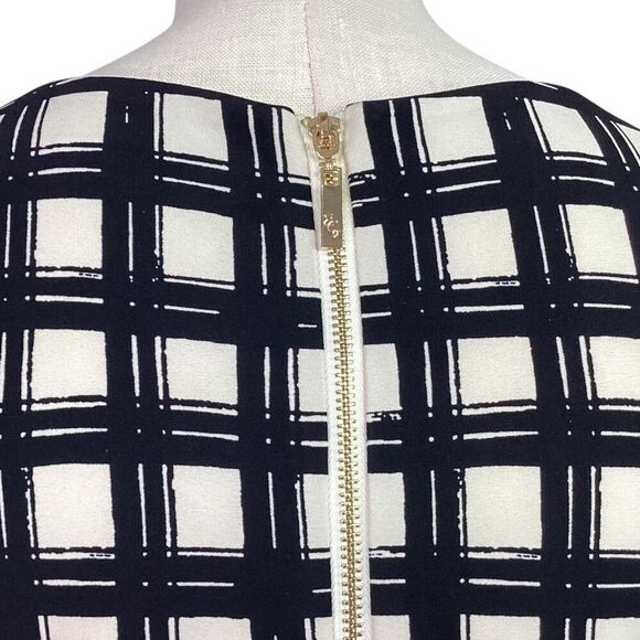 Eliza J Shift Dress Womens 8 Black Ivory Pink Trim Geometric 3/4 Sleeve Stretch - Picture 7 of 9